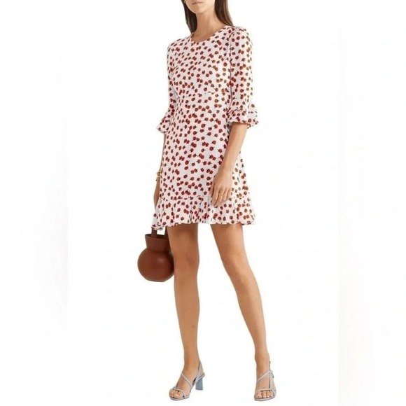 Diane von Furstenberg DVF Elly Floral Print Crepe Ruffle Mini Dress Size 4 - Picture 2 of 10